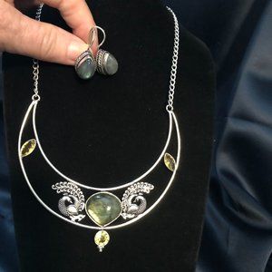 Designer Labradorite, Citrine Gemstone Handmade 925 Necklace & Earring Set